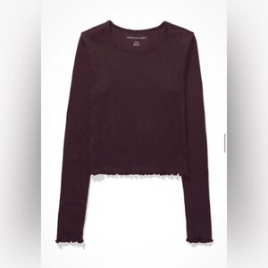 American Eagle Purple Ribbed Lettuce Long Sleeve Baby Tee Cropped Plush